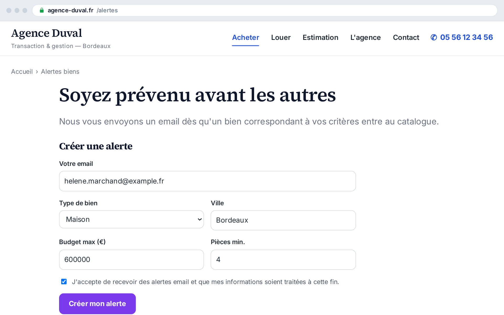 Le visiteur qui n'a pas trouvé son bien laisse son email plutôt que de partir chez un concurrent