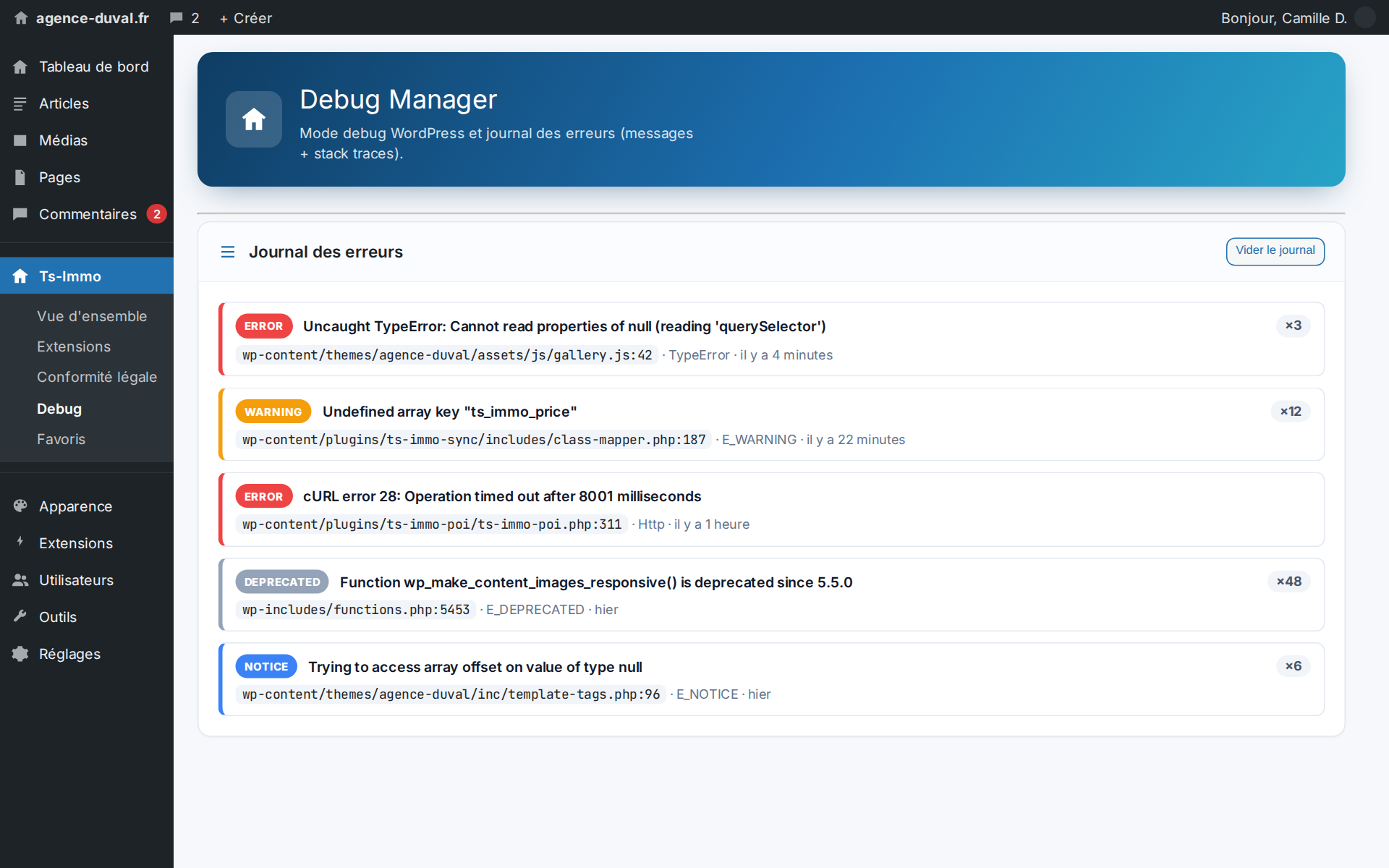Message, file, line and stack trace: support sees the error instead of guessing it