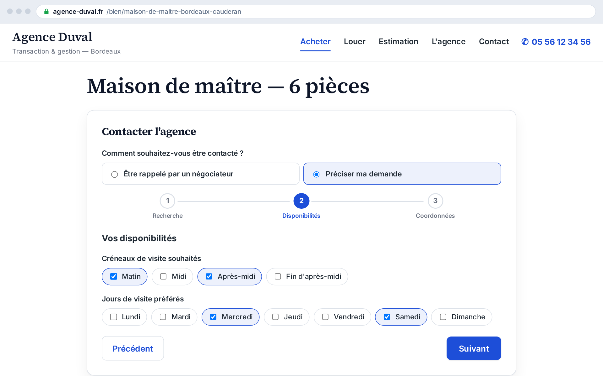 Créneaux et jours de visite recueillis avant l'appel : un aller-retour de moins par prospect