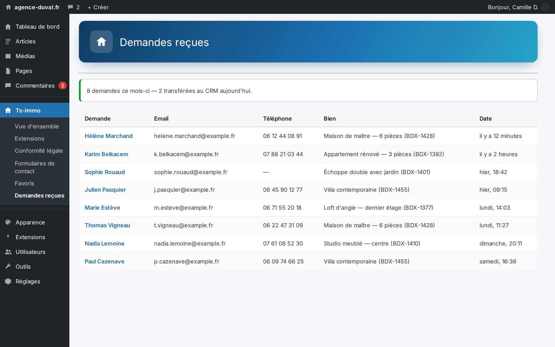 Every enquiry stays in WordPress — even if the email goes missing, nothing is lost