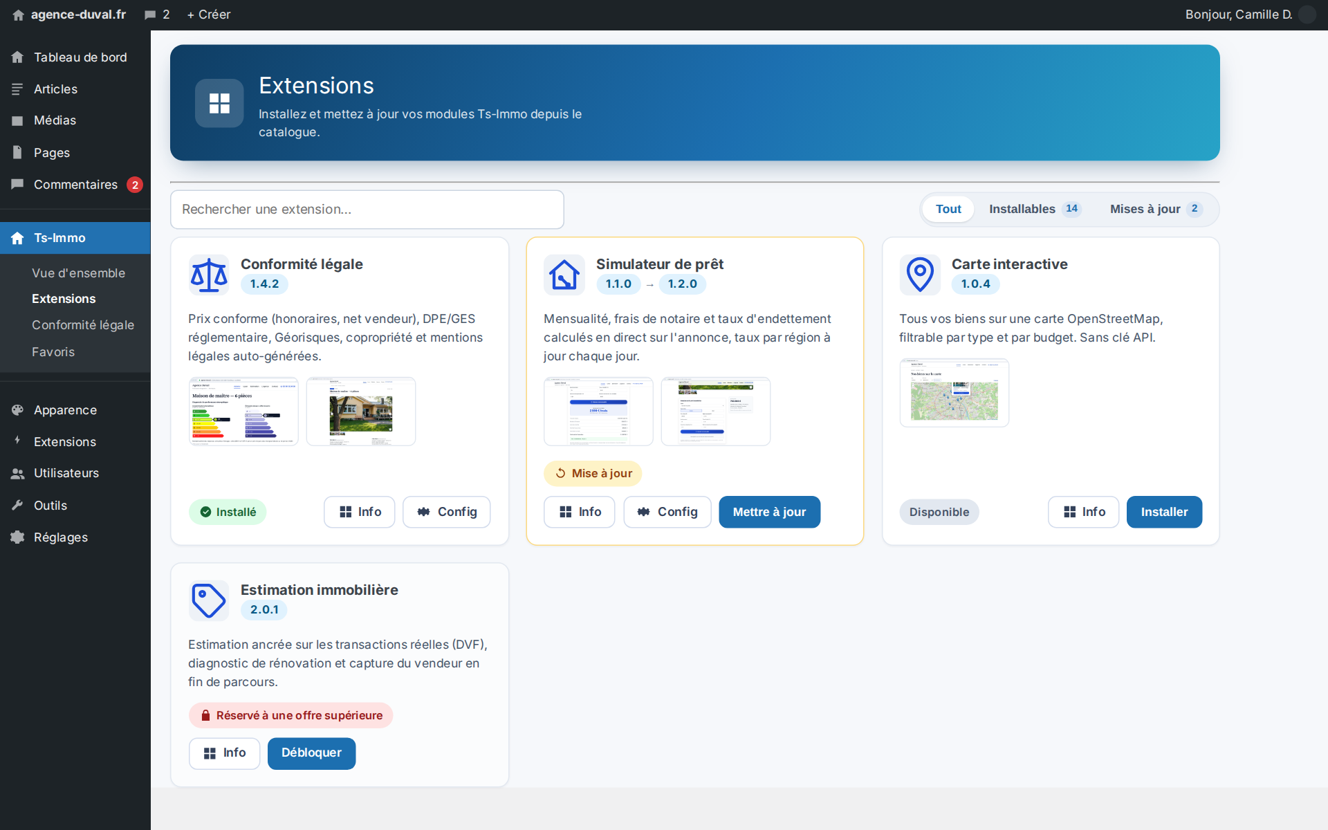 The catalogue inside your WordPress: what's installed, what updates, what you can add