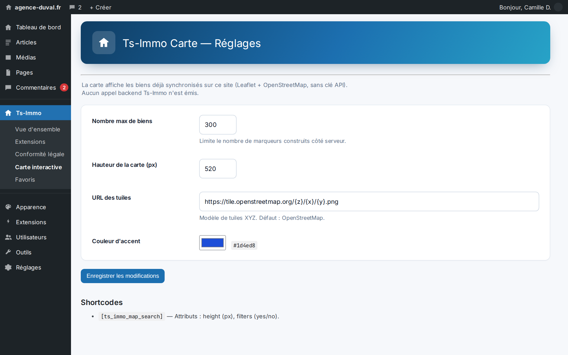 Settings: Leaflet + OpenStreetMap, no API key to request, no quota to watch