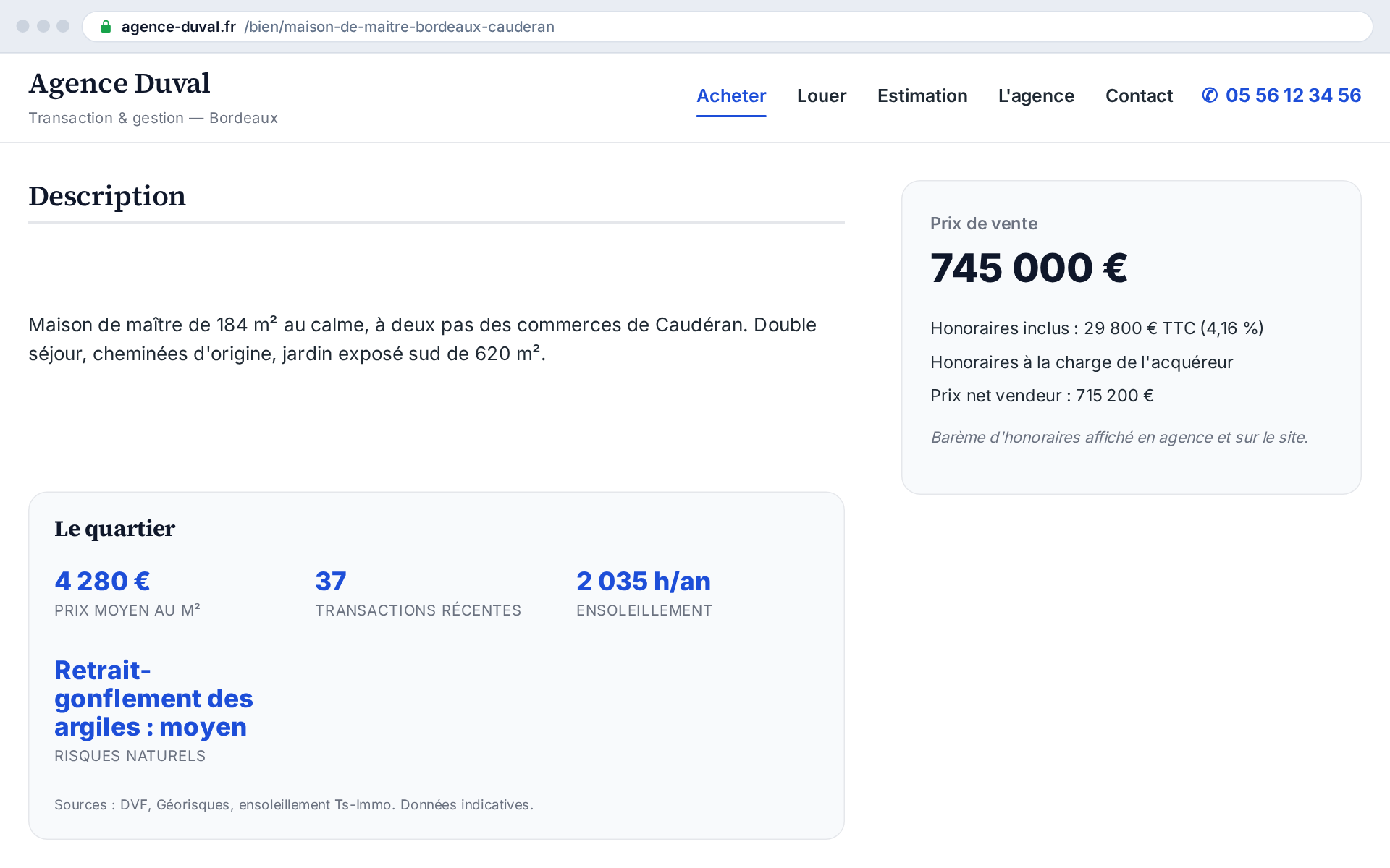L'encart s'ajoute sous chaque annonce et se met en cache : aucun appel au moment du rendu
