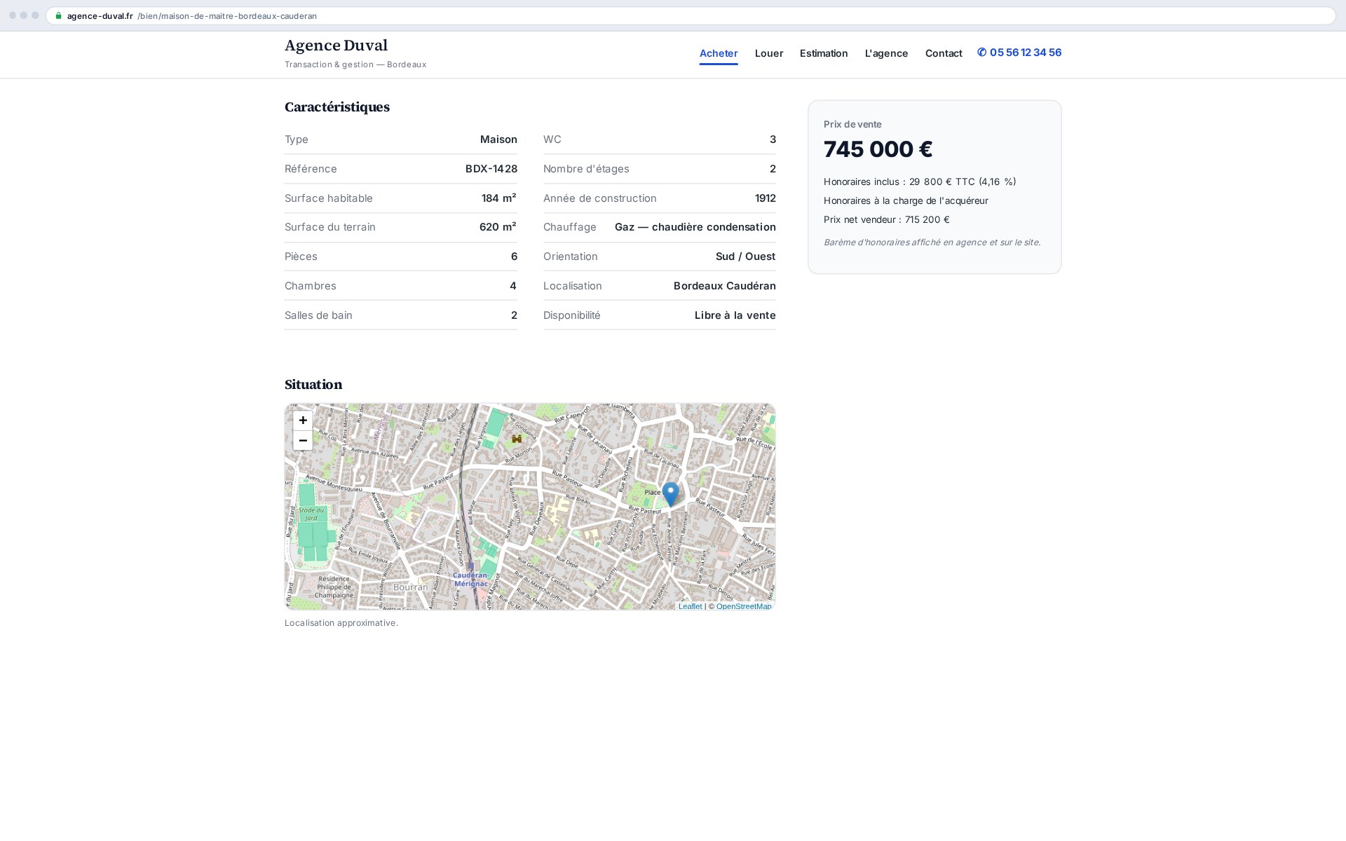 The neighbourhood map follows the synced coordinates: nothing to pin by hand