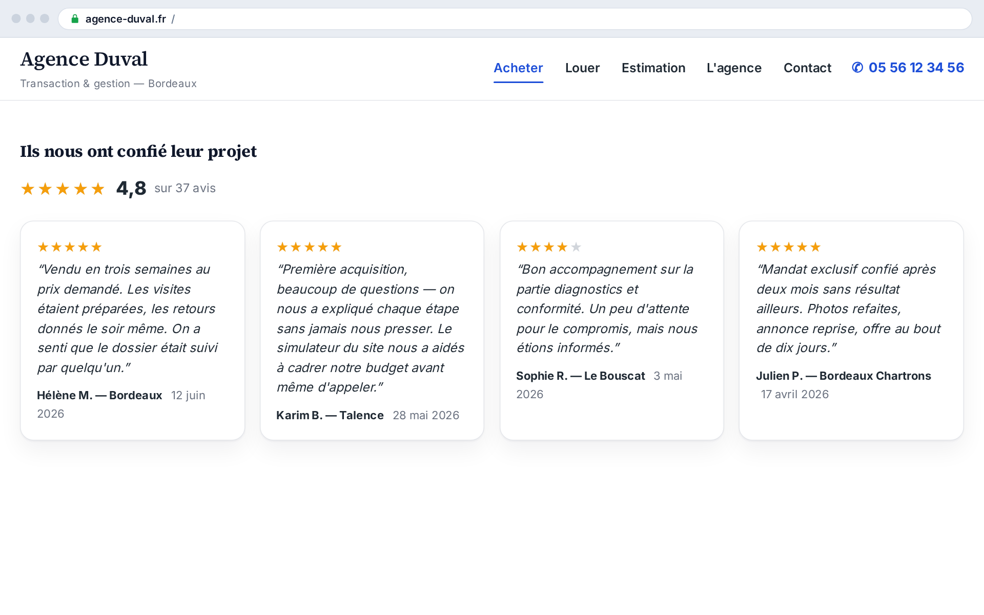 Social proof where it works: on the home page, right before the valuation form
