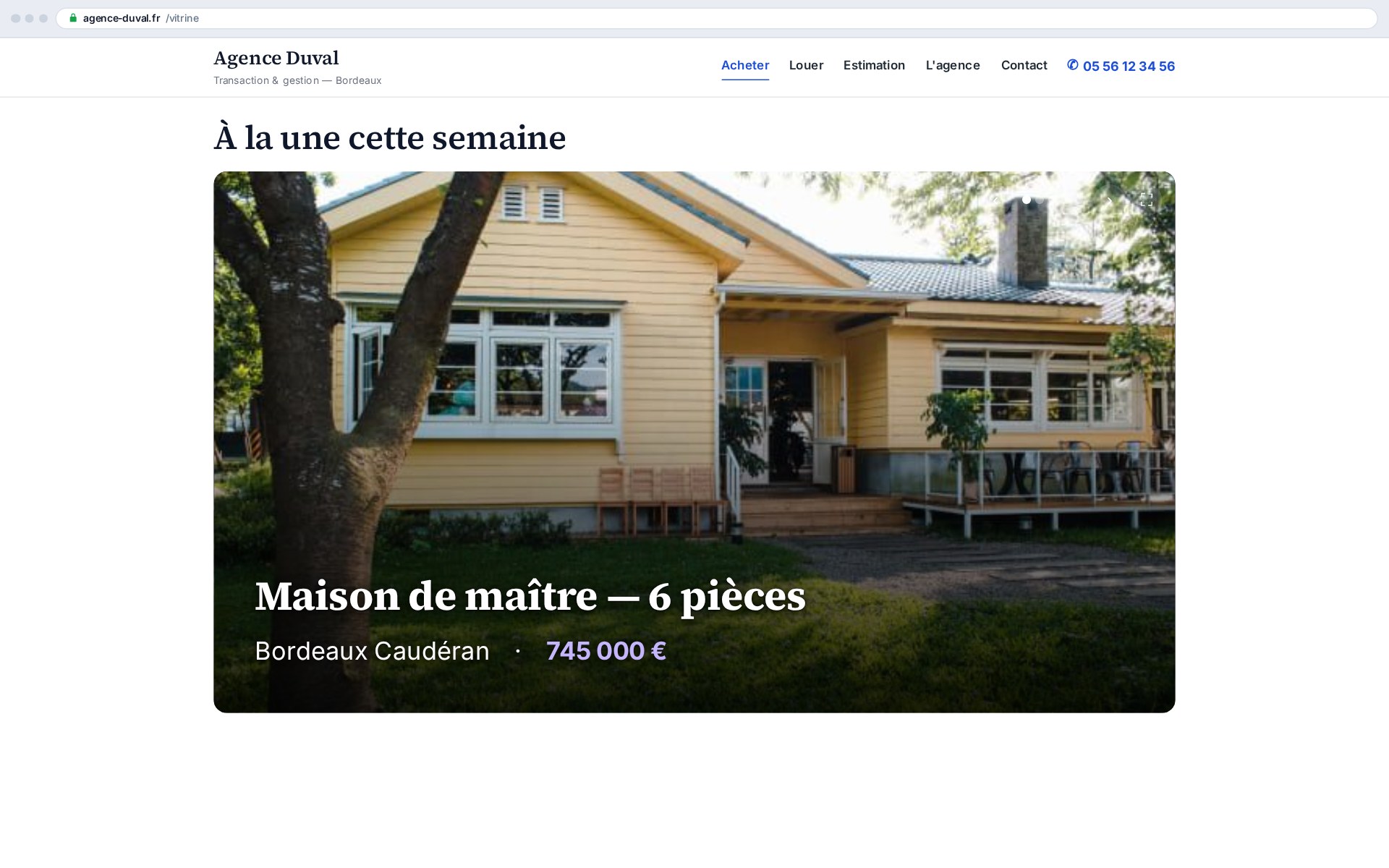 Le même carrousel s'intègre aussi dans une page du site, en une ligne de shortcode