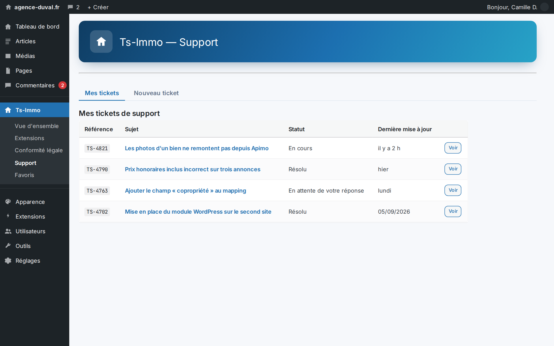 Your requests and their answers inside WordPress — not in a lost email thread