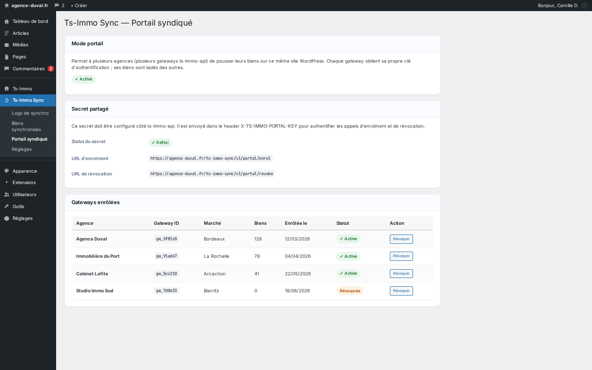 Portal mode: several agencies push their properties to one site, each kept separate