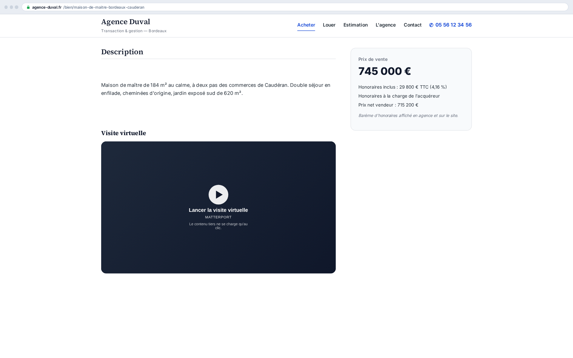 Matterport, YouTube, Vimeo, Klapty: the URL comes from the CRM, the add-on detects the format